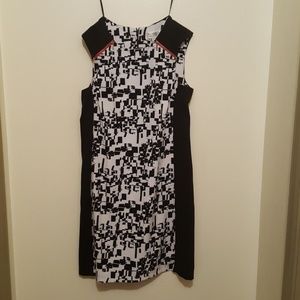 White and black dress with pink trim